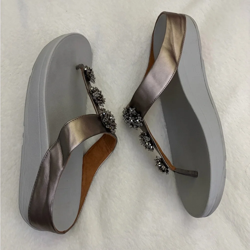 Fitflop Galaxy Toe-Thong Sandals‎ Rose Gold Metallic With Cristal Bead clusters
